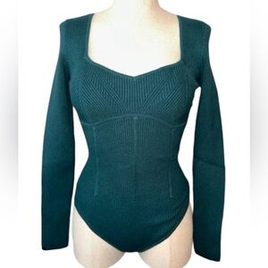 Abercrombie & Fitch dark green ribbed long sleeve corset bodysuit bodycon
